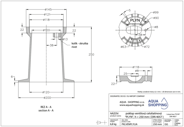 poklop ventilový PLYN liatinový detail