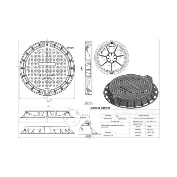 Poklop liatinový DN 600 D 400 KN uzamykateľný s ventiláciou - Image 2