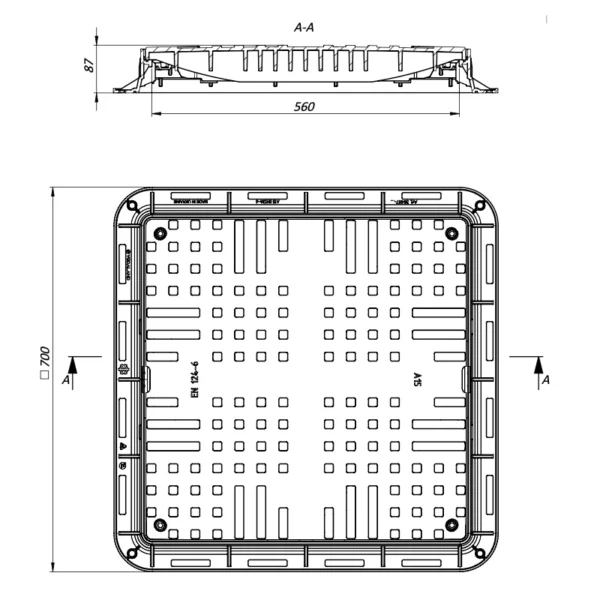 Plastový poklop 600 × 600 mm PP detail