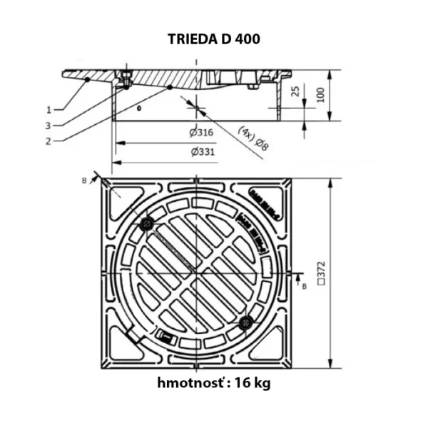 poklopy na šachtu DN 315 detail D 400