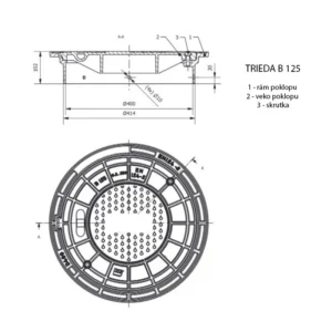 poklopy na šachtu DN 400 detail B 125 detail