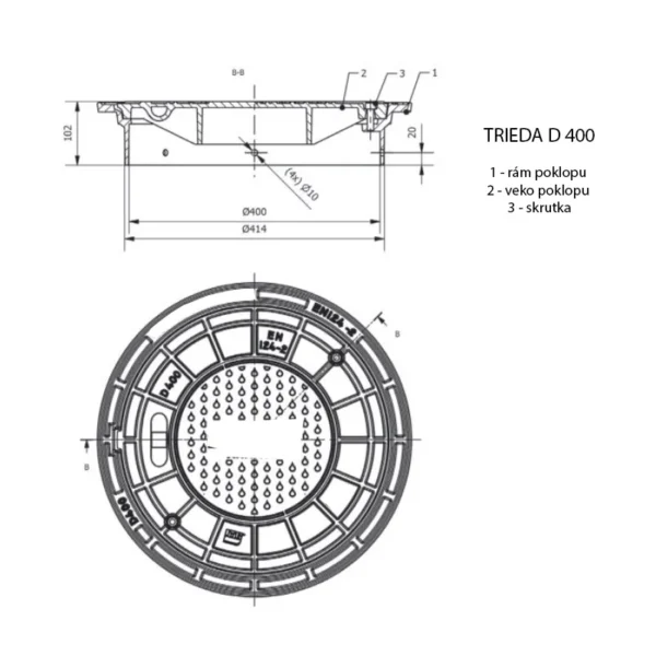 poklopy na šachtu DN 400 detail D 400 detail